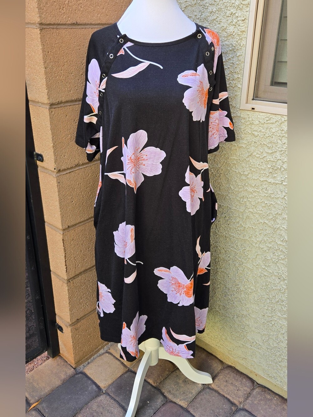 Baby Be Mine Black Floral Nursing Gown with Pink Blooms